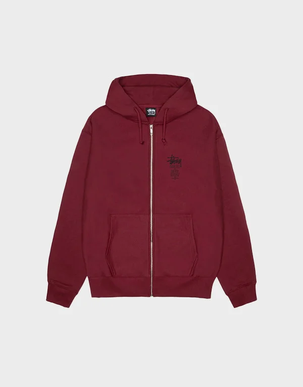 stussy-swim-out-zip-wine-hoodie.webp Stussy Swim Out Wine Zip Hoodie - Image 1